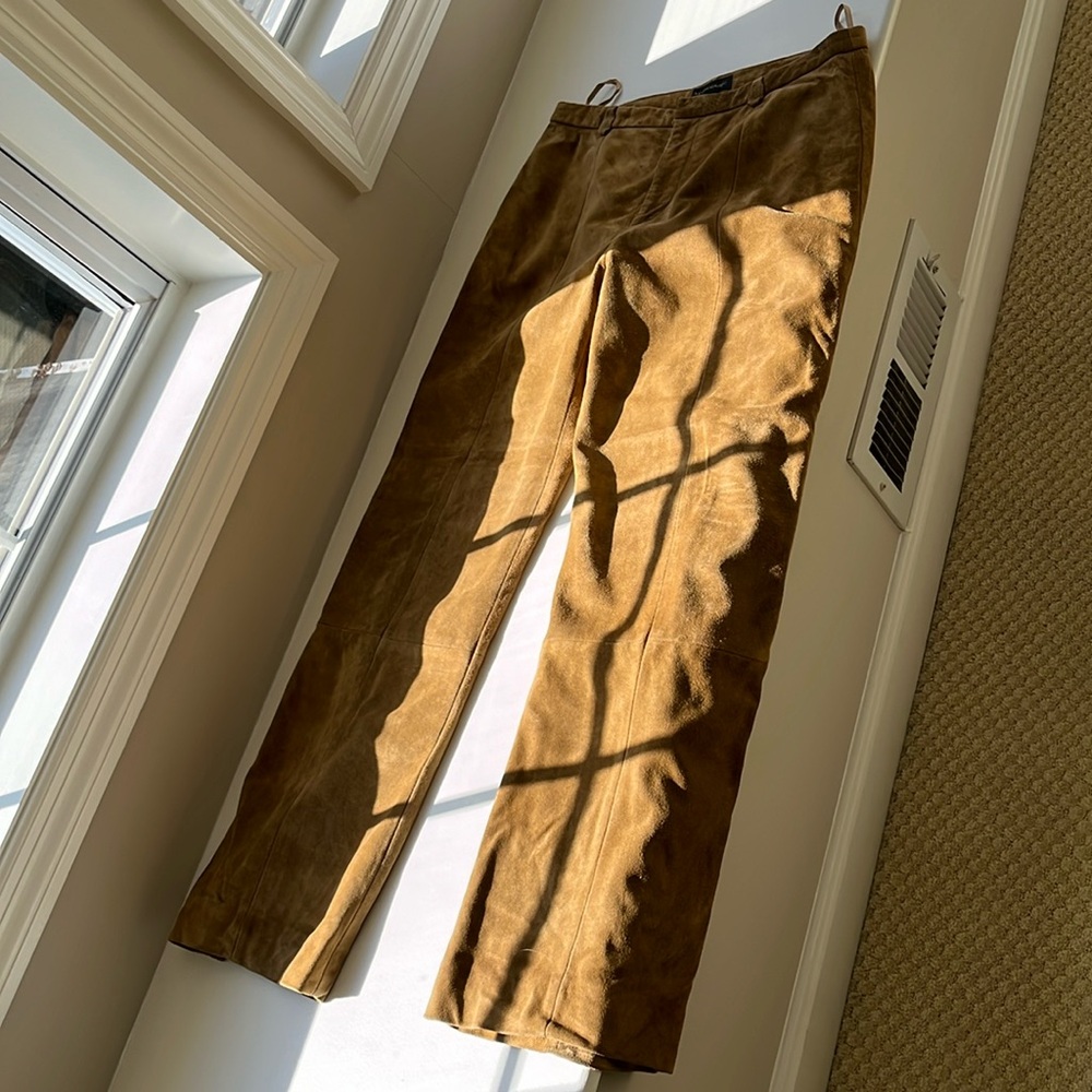 Vintage Banana Republic camel colored suede boot leg pants, size 8